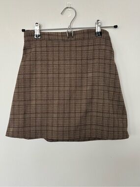 Studio Korea Plaid Mini Skirt in Brown and Black